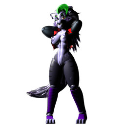 3_toes anthro areola big_breasts black_vulva breasts clitoris clothed clothing cropped_jacket dark_areola dark_nipples ear_piercing ear_ring fangs feet female fishnet_clothing fishnet_leggings fishnet_legwear genitals glistening glistening_body grey_areola grey_body grey_hair grey_nipples hair hands_behind_head jacket leggings legwear long_hair looking_at_viewer machine nipples one_eye_closed open_clothing open_jacket open_topwear orange_eyes piercing purple_eyelids red_clothing red_jacket red_topwear ring_piercing sharp_teeth simple_background soft_abs solo standing striped_thighs tail teeth toeless_legwear toeless_stockings toes topwear vulva white_background wide_hips atumalaca atumalaca_(modeler) five_nights_at_freddy's five_nights_at_freddy's:_security_breach scottgames steel_wool_studios roxanne_wolf animatronic canid canine canis mammal robot robot_anthro wolf 2025 full-length_portrait hi_res portrait