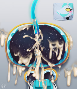 after_sex anthro anus big_butt black_body blue_anus blue_tail blue_vulva blush blush_stickers bodily_fluids butt cum cum_covered cum_in_ass cum_in_vagina cum_inside cum_on_butt empty_eyes excessive_cum excessive_genital_fluids eyelashes female genital_fluids genitals glory_wall grey_background leaking_cum machine messy open_mouth open_smile photo public_use rear_view simple_background smile solo tail through_wall vulva yellow_eyes nofapplease_(artist) deltarune undertale_(series) tasque_manager darkner felid mammal robot hi_res