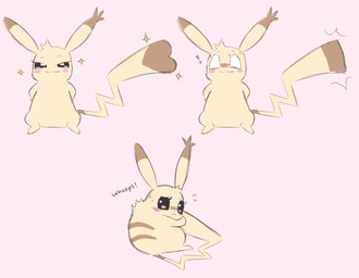 blush chibi feral ftm_transformation fur gender_transformation male pink_background shy simple_background smile solo transformation yellow_body yellow_fur clockstops3am conditional_dnp nintendo pokemon generation_1_pokemon pikachu pokemon_(species) hi_res