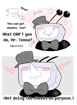 ambiguous_gender blush clothing dialogue duo electronics flustered for_a_head hat headgear headwear male not_furry screen screen_face simple_background television text spmtnlove deltarune undertale_(series) spamton_g._spamton tenna_(deltarune) addison_(deltarune) darkner humanoid object_head screen_head tv_head digital_media_(artwork) english_text hi_res