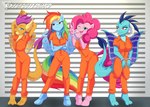 angry anthro blue_body blue_eyes breasts chain clothing crossed_arms female group hair happy looking_at_viewer multicolored_hair multicolored_tail orange_clothing orange_eyes pink_body pink_hair prison_uniform prisoner purple_hair rainbow_hair rainbow_tail simple_background smile tail byghosteduard friendship_is_magic hasbro my_little_pony mythology pinkie_pie_(mlp) princess_ember_(mlp) rainbow_dash_(mlp) smolder_(mlp) dragon equid equine horse mammal mythological_creature mythological_scalie pony scalie absurd_res hi_res shaded simple_shading