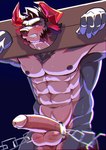 abs accessory anthro balls blush body_hair bovid bovine brown_body brown_fur cattle chest_hair clenched_teeth cock_ring erection fur genitals hi_res ho_jiro horn humanoid_genitalia humanoid_penis jewelry lifewonders live_a_hero male mammal muscular muscular_anthro muscular_male navel nipples nude obsidius pecs penis penis_accessory penis_jewelry restraints solo stocks teeth