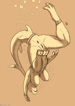 4_toes air_bubble anthro anus biped breasts bubble claws feet female fin genitals humanoid_genitalia low-angle_view membrane_(anatomy) non-mammal_breasts non-mammal_vulva nude nude_anthro nude_female simple_background solo swimming tail tail_anus toes underwater vulva water webbed_feet webbed_hands arcr-cric aquatic fish shark 2023 dated hi_res