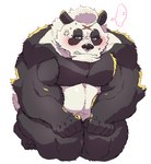 angry anthro belly black_body black_fur black_nose blush bodily_fluids ellipsis fur humanoid_hands kemono male overweight overweight_male scar simple_background solo tears white_background white_body white_fur star_parlor bear giant_panda mammal 2021 hi_res