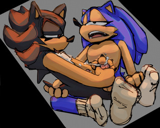 animal_ears animal_nose anthro balls black_eyes blue_body blue_fur blue_hair bodily_fluids body_fur clothing cum disproportionate_genitalia duo ejaculating_on_another ejaculation erection eye_contact feet footwear fur genital_fluids genitals gloves grey_background hair half-closed_eyes hand_on_foot handjob handwear long_hair looking_at_another loose_feather male male/male male_focus multicolored_body multicolored_fur multicolored_hair narrowed_eyes nude open_mouth orgasm overstimulation penile penis quill sex simple_background sitting skinny sleeveless_clothing small_penis socks tail tail_pull teasing teeth two_tone_body two_tone_fur white_clothing white_footwear white_socks largedrat sega sonic_the_hedgehog_(series) shadow_the_hedgehog sonic_the_hedgehog eulipotyphlan hedgehog mammal hi_res shaded simple_shading sketch