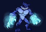 anthro big_claws biped black_sclera blue_body blue_fur claws elemental_manipulation front_view fur glowing glowing_eyes ice_manipulation male muscular simple_background solo striped_body striped_fur stripes teeth white_eyes davix-ilustrador activision crash_bandicoot_(series) ratcicle titan_(crash_bandicoot) 2016 full-length_portrait hi_res portrait