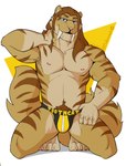 anthro clothing eyewear glasses jockstrap male solo underwear sabercundo qa'a qaja_(dastiger) felid mammal pantherine prehistoric_species saber-toothed_tiger tiger absurd_res hi_res