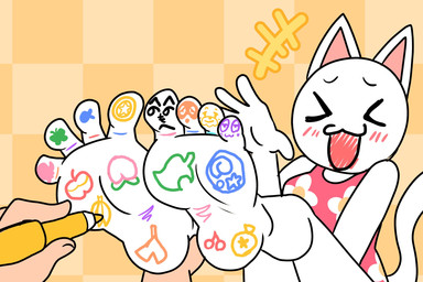 4_toes anthro anthro_focus barefoot blush blush_lines clothing drawing_on_body drawing_on_feet drawn_on_face duo eyebrows eyes_closed feet female first_person_view floral_pattern floral_print foot_fetish foot_focus foot_grab henohenomoheji holding_marker holding_object human_pov laugh marker open_mouth open_smile pink_clothing pink_inner_ear plantigrade pov_hands smile soles solo_focus tail tickle_fetish tickling tickling_feet toes compysteps animal_crossing nintendo blanca_(animal_crossing) domestic_cat felid feline felis human mammal 3:2 hi_res