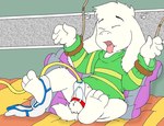 anthro bdsm bondage bottomless bound clothed clothing foreskin genitals machine male milking_machine penile penis penis_milking penis_milking_machine restraints solo young young_anthro nelson88 undertale undertale_(series) asriel_dreemurr boss_monster_(undertale) bovid caprine mammal