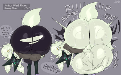 anthro ball_tuft balls balls_expansion bent_over big_balls big_butt bodily_fluids butt butt_expansion clothed clothed_anthro clothed_male clothing dialogue expansion eyewear facial_piercing femboy fur genital_expansion genital_raphe genitals glasses green_body green_fur huge_balls huge_butt hyper hyper_balls hyper_butt hyper_genitalia looking_at_viewer looking_back looking_back_at_viewer male male_anthro mask nose_piercing piercing presenting presenting_hindquarters raphe_(anatomy) retracted_balls round_glasses scrotal_raphe scrotum_flap simple_background solo sound_effects sweat sweaty_butt text torn_clothing tuft wardrobe_malfunction wide_hipped_male wide_hips jinu nintendo pokemon jinu_(character) felid feline generation_9_pokemon mammal meowscarada pokemon_(species) 2024 artist_name digital_media_(artwork) english_text hi_res widescreen