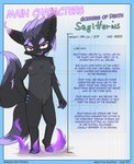 anthro black_body black_fur breasts claws comic conditional_dnp demon elemental_manipulation english_text featureless_crotch felid female fire fire_manipulation fur hair hi_res mammal markings model_sheet nude paliken purple_hair red_eyes solo text url