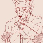 accessory anthro archer bow_(weapon) grin headband male muscular muscular_male pecs ranged_weapon slim smile solo weapon run_aki anothereidos_of_dragon_vein_r amorey canid canine japanese_kobold mammal 1:1 low_res sketch