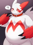 anthro belly blush claws collar embarrassed fupa fur male moobs overweight pink_nose solo white_body white_fur ai_only_dream nintendo pokemon generation_3_pokemon pokemon_(species) zangoose hi_res