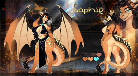 anthro areola arm_tattoo bedroom_eyes big_breasts big_butt black_hair blue_eyes breasts butt claws clothed clothing female gold_(metal) gold_jewelry hair horn jewelry long_hair looking_at_viewer narrowed_eyes navel nipples non-mammal_breasts non-mammal_hair non-mammal_navel non-mammal_nipples nude scales seductive smile solo steam tail tail_tuft tattoo text thick_thighs topwear tuft wings nevermown mythology sophie_the_dragon_(absoluteamoeba) dragon mythological_creature mythological_scalie scalie 2025 absurd_res digital_media_(artwork) english_text hi_res model_sheet