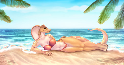 anthro beach big_breasts bikini breasts brown_claws camel_toe claws clothing day female hand_on_hip looking_at_viewer lying navel on_side orange_bikini orange_clothing orange_swimwear plant sand sea sky snake_hood snout solo swimwear tail two-piece_swimsuit water yellow_body yellow_eyes varness-crowe python reptile scalie snake absurd_res colored digital_drawing_(artwork) digital_media_(artwork) hi_res shaded