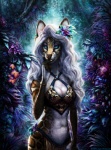 abs accessory anthro art_nouveau clothed clothing detailed_background female flower flower_in_hair forest fur hair hair_accessory looking_at_viewer nature outside plant realistic_anthro skimpy solo tree bjpentecost canid canine felid feline fox hybrid leopardus mammal ocelot