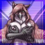 anthro beak big_breasts breasts feathered_wings feathers female looking_at_viewer nipples non-mammal_breasts solo wings shikoyote mythology avian gryphon mythological_avian mythological_creature 1:1 hi_res