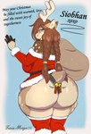 accessory anthro antlers bell big_breasts big_butt biped breasts brown_body brown_fur butt clothing curvy_figure ear_piercing ear_ring eyewear female fur furgonomics hair holding_sack holidays hooves horn huge_butt legwear lips mature_female overweight piercing rear_focus rear_view ring_piercing shaking_butt solo tail tail_accessory tail_bell tan_body tan_fur text thick_bottom_lip thick_thighs thigh_highs voluptuous walking_away white_body white_fur travis_mayer christmas siobhan_(inu-sama) deer mammal new_world_deer reindeer 2024 english_text hi_res