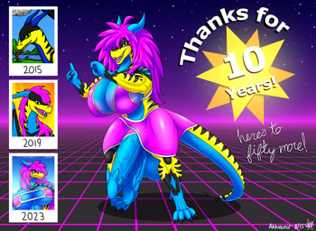 2_penises 4_toes 5_fingers abstract_background anthro balls belly big_balls big_breasts big_penis black_stripes blue_belly bottomwear bra breasts clothing digitigrade feet fingers genitals gesture gynomorph hair hand_gesture horn huge_balls huge_breasts huge_penis hyper hyper_genitalia hyper_penis ineffective_clothing intersex long_hair looking_at_viewer magenta_hair multi_genitalia multi_penis multicolored_body open_mouth penis photo skirt sky smile solo standing star starry_sky stripes tail teeth text toes underwear yellow_body ahkvenir mythology ahkvenir_serrana dragon mythological_creature mythological_scalie scalie english_text hi_res herm_(lore)