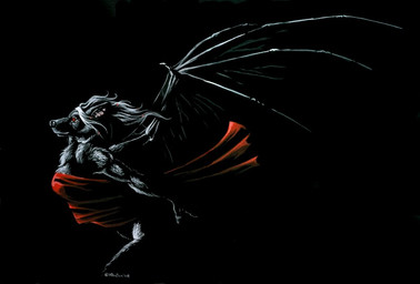 anthro black_background bottomless clothed clothing dark dress female simple_background solo wings heather_bruton canid canine canis mammal wolf 2008