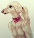 anthro breasts clothing collar female fur simple_background solo white_background white_body white_fur anti-dark-heart witchpuppy canid canine canis domestic_dog hunting_dog mammal saluki sighthound