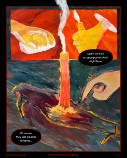 5_fingers border candle dialogue fingers food fruit grabbing_object plant pumpkin smoke speech_bubble symbol text sharkinthepark 2025 absurd_res comic english_text hi_res painting_(artwork) traditional_media_(artwork) traditional_painting_(artwork)