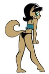 anthro barefoot black_hair butt clothing crop_top feet female green_eyes hair looking_at_viewer panties pose rear_view shirt simple_background solo standing tail tan_body topwear underwear white_background m4nzel nickelodeon t.u.f.f._puppy kitty_katswell domestic_cat felid feline felis mammal 2024 absurd_res full-length_portrait hi_res portrait