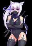 2018 absurd_res alpha_channel animal_humanoid armwear blue_eyes breasts cat_humanoid cleavage clothed clothing colored_nails crossed_arms dagger digital_media_(artwork) eyelashes felid felid_humanoid feline feline_humanoid female hair hi_res humanoid inner_ear_fluff katana kunai legwear long_hair looking_at_viewer mammal mammal_humanoid mask melee_weapon nails ribbons sai_(weapon) simple_background solo sword thigh_highs transparent_background tuft twistedscarlett60 vanilla_(sayori) weapon white_hair