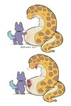 animal_genitalia anthro belly_rub blue_body blush blushing_profusely bodily_fluids dot_eyes drooling duo emanata erection feral genital_slit genitals gills male male/male markings multicolored_body pawpads saliva simple_background simple_eyes spots spotted_body suddenly_penis sweat tail tongue tongue_out two_tone_body unwanted_erection white_background yellow_body aoihinoki1024 canid canine eel fish mammal marine 2022 2:3 hi_res signature