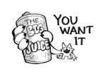 4_fingers anthro beverage_can big_eyes black_text cheek_tuft claws comically_large_object dialogue facial_tuft female finger_claws fingers humor micro offering_to_viewer simple_background smile solo text tuft white_background twistcmyk canid canine canis mammal wolf english_text greyscale handwritten_text lol_comments monochrome