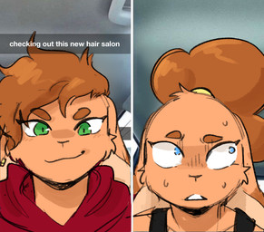 anthro before_and_after black_clothing black_topwear blue_eyes bodily_fluids brown_eyebrows brown_hair car circle_eyebrows clothed clothed_anthro clothed_female clothing ear_piercing eye_through_hair eyebrows female female_anthro floppy_ears fur green_eyes hair haircut hoodie inside_car inside_vehicle lop_ears piercing red_clothing red_hoodie red_topwear selfie smile smirk solo sweat tan_body tan_fur tan_inner_ear text tied_hair topwear translucent translucent_hair vehicle white_sclera white_text conditional_dnp sonokido snapchat ventura_city_drifters emily_lang lagomorph leporid mammal rabbit 2024 digital_media_(artwork) english_text