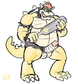 anthro belly big_belly big_penis collar erection genitals male overweight overweight_male paddle penis solo spiked_collar spikes gtskunkrat mario_bros mythology nintendo bowser dragon hybrid koopa mythological_creature mythological_scalie reptile scalie turtle
