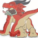 all_fours anthro anus backsack balls bodily_fluids butt cum cum_drip cum_in_ass cum_inside dripping genital_fluids genitals looking_back male shoulder_pads solo tail opstah brawlhalla mythology ragnir_(brawlhalla) dragon mythological_creature mythological_scalie scalie 1:1