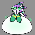 anthro belly big_belly big_butt blush bottomless bow_(feature) butt clothed clothing femboy flower fur glowing glowing_belly green_clothing green_hair green_sclera green_tongue hair hands_on_stomach highlights_(coloring) huge_belly hyper hyper_belly inflation lying male on_front overweight overweight_male plant purple_body purple_fur purple_hair resting_on_belly ribbons rumbling_stomach short_hair silly_face solo sweater sweater_only thick_thighs tongue topwear topwear_only white_body white_fur yellow_clothing foamytail nintendo pokemon eeveelution generation_6_pokemon pokemon_(species) sylveon