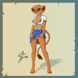anthro breasts clothing eyebrow_piercing eyebrow_ring facial_piercing female flesh_tunnel genitals piercing ring_piercing school school_uniform solo teasing uniform vulva jace_apollo disney the_lion_king vitani_(the_lion_king) felid lion mammal pantherine 1:1 hi_res