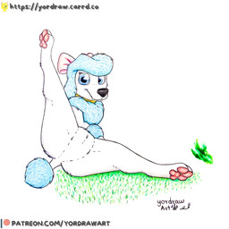 3_toes black_nose blue_eyes butt crotch_lines feet female feral foot_fetish grass looking_at_viewer patreon_logo patreon_username pawpads paws pink_pawpads plant presenting presenting_hindquarters sitting sitting_on_ground smile smiling_at_viewer solo spread_legs spreading text toes yordraw disney oliver_and_company patreon georgette_(disney) canid canine canis domestic_dog mammal 1:1 hi_res painting_(artwork) traditional_media_(artwork) traditional_painting_(artwork) url