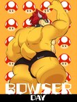 anthro barazoku big_butt butt clothing collar hair horn low-angle_view male muscular nipples overweight red_hair solo spiked_collar spikes underwear alex_kitsune bowser_day mario_bros nintendo bowser koopa reptile scalie himbo 3:4 absurd_res hi_res