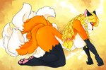 anthro blonde_hair braided braided_hair breasts butt exposed_breasts female fluffy fluffy_tail hair long_hair multi_tail nude pawpads paws pose solo tail cassielink canid canine fox mammal absurd_res digital_media_(artwork) hi_res pinup