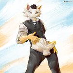 anthro balls black_hair clothed clothing clothing_lift fur genitals gold_(metal) hair male necktie nude nude_anthro nude_male penis presenting presenting_penis shirt shirt_lift solo topwear godforgiveme4 epic_games fortnite meowdas meowscles domestic_cat felid feline felis mammal 1:1 digital_media_(artwork) hi_res