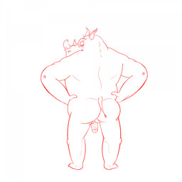 anthro balls butt genitals male nude penis rear_view solo tail dbulljob dbulljob05 teenage_mutant_ninja_turtles teenage_mutant_ninja_turtles_(1987) rocksteady mammal rhinoceros 1:1 digital_media_(artwork) hi_res line_art