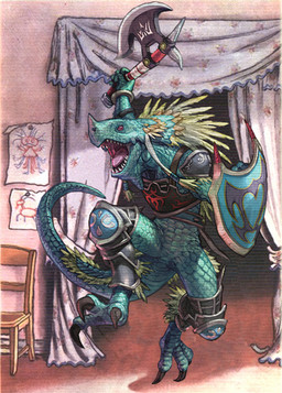 anthro armor axe biped chair charging claws detailed_background digitigrade furniture jumping male melee_weapon open_mouth realistic scales shield solo tail tongue warrior weapon unknown_artist bandai_namco soul_calibur aeon_calcos aeon_calcos_(sc3) lizard lizardman lizardman_race_(soulcalibur) reptile scalie detailed