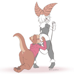 3_toes anal antennae_(anatomy) anthro anus arm_tuft backsack balls blush brown_body brown_fur butt butt_grab cheek_tuft clothing collar countershade_face countershade_tail countershading digitigrade duo eyes_closed facial_tuft feet footwear fur genitals grey_clothing grey_footwear grey_shirt grey_socks grey_topwear hair hand_on_butt head_tuft hoodie leash leg_tuft legwear male male/male mane neck_tuft oral pawpads pink_clothing pink_hoodie pink_topwear rear_view rimming sex shadow shirt simple_background socks tail thigh_highs toes topwear tuft twitter_logo white_background white_body white_fur white_hair tinysmallman twitter bread-kun flicker_(tinysmallman) arthropod insect lepidopteran mammal moth mustelid otter 1:1 2022 absurd_res hi_res signature