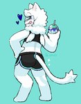 anthro beverage black_clothing blush butt claws clothed clothing crop_top digitigrade dolphin_shorts finger_claws flag flag_print fur hair heart_symbol male markings neck_tuft pointy_ears rear_view shirt simple_background slurpee solo striped_markings stripes summer tail tongue tongue_out topwear tuft white_body white_fur white_hair wings vexedcalyx mythology gregory_(vexedcalyx) animal_humanoid felid humanoid mammal mythological_creature mythological_sphinx 2023 digital_drawing_(artwork) digital_media_(artwork)