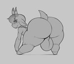 anthro backsack balls big_balls big_butt blush butt floppy_ears genitals hair hooves horn huge_balls huge_butt looking_back male nude presenting presenting_hindquarters solo thick_thighs reddrago animal_crossing nintendo sherb_(animal_crossing) bovid caprine goat mammal hi_res monochrome