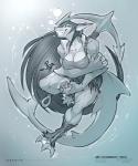 3_toes 5_fingers anchor anthro black_hair breasts clothed clothing feet female fingers hair looking_at_viewer non-mammal_breasts smile solo teeth toes weapon jesonite fish marine shark 2019 digital_media_(artwork) hi_res