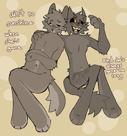 anthro blush blush_lines brown_body brown_fur claws duo floating fur grabbing lidded_eyes looking_at_another lyrics male open_mouth orange_eyes scar self-harm_scars simple_background skinny slightly_chubby tail teeth text tongue mvmvrkio domestic_cat felid feline felis mammal hi_res