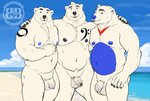 anthro arm_around_shoulders balls barazoku bass_clef beach belly biped black_body black_fur black_glans black_nipples black_nose blue_body blue_eyes blue_fur blue_nipples blue_nose blue_sky body_hair brown_eyes chest_hair claws cloud flaccid foreskin fur genitals glans grin group hair humanoid_genitalia humanoid_penis looking_at_viewer male male/male markings monotone_body monotone_fur multicolored_body multicolored_fur musclegut muscular musical_clef musical_symbol navel nipples nude overweight overweight_anthro overweight_male pecs penis pubes red_body red_eyes red_fur sand sea seaside sky smile standing symbol two_tone_body two_tone_fur unretracted_foreskin water white_body white_fur white_hair white_penis bruteandbrawn bear mammal polar_bear ursine 2021 digital_media_(artwork) hi_res watermark