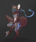 accessory ambiguous_gender anthro brown_body brown_fur cybernetic_limb cybernetics fur furgonomics machine melee_weapon polearm protogen_visor solo spear tail tail_accessory tailband weapon thelonearch cyborg mammal protogen hi_res