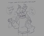 >w< anthro antlers bottomless clothed clothing dialogue horn male motion_lines open_mouth profanity solo speech_bubble sweater sweater_only text topwear topwear_only fleurfurr jackalope lagomorph mammal 2024 english_text hi_res line_art sketch