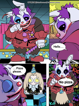 4_fingers 4_panel_comic anthro black_boots black_bottomwear black_clothing black_footwear black_jacket black_pants black_topwear blue_clothing blue_eyelids blue_eyes blue_hat blue_headwear boots bottomwear bow_tie brown_bottomwear brown_clothing brown_pants ceiling checkered checkered_floor clothed clothed_anthro clothed_humanoid clothed_male clothing clown clown_makeup clown_nose dialogue duo fingers footwear fully_clothed fully_clothed_anthro fully_clothed_humanoid fully_clothed_male grey_bow_tie grey_clothing grey_topwear grey_vest hair hand_behind_back hat headgear headwear heterochromia holding_knife holding_object inside jacket knife larger_anthro larger_male lidded_eyes long_ears long_hair looking_at_another looking_back machine male male_anthro male_humanoid no_pupils noseless outline pale_skin pants party_hat pink_curtains purple_eyelids purple_eyes purple_hair red_bow_tie red_clothing red_footwear red_shirt red_shoes red_topwear requesting shirt shoes short_hair size_difference smaller_humanoid smaller_male speech_bubble stage standing talking_to_another tan_body tan_skin text topwear torn_bottomwear torn_clothing torn_ear torn_pants vest white_body white_outline wide_eyed wire yellow_eyes amon_sheep castlevania dead_by_daylight five_nights_at_freddy's five_nights_at_freddy's_3 five_nights_at_freddy's_ar konami scottgames alucard_(castlevania) clown_springtrap_(fnaf) springtrap_(fnaf) animatronic dhampir humanoid hybrid lagomorph leporid mammal rabbit robot 2025 absurd_res artist_name broken_language chinese_text colored comic crossover digital_media_(artwork) english_description english_text hi_res shaded